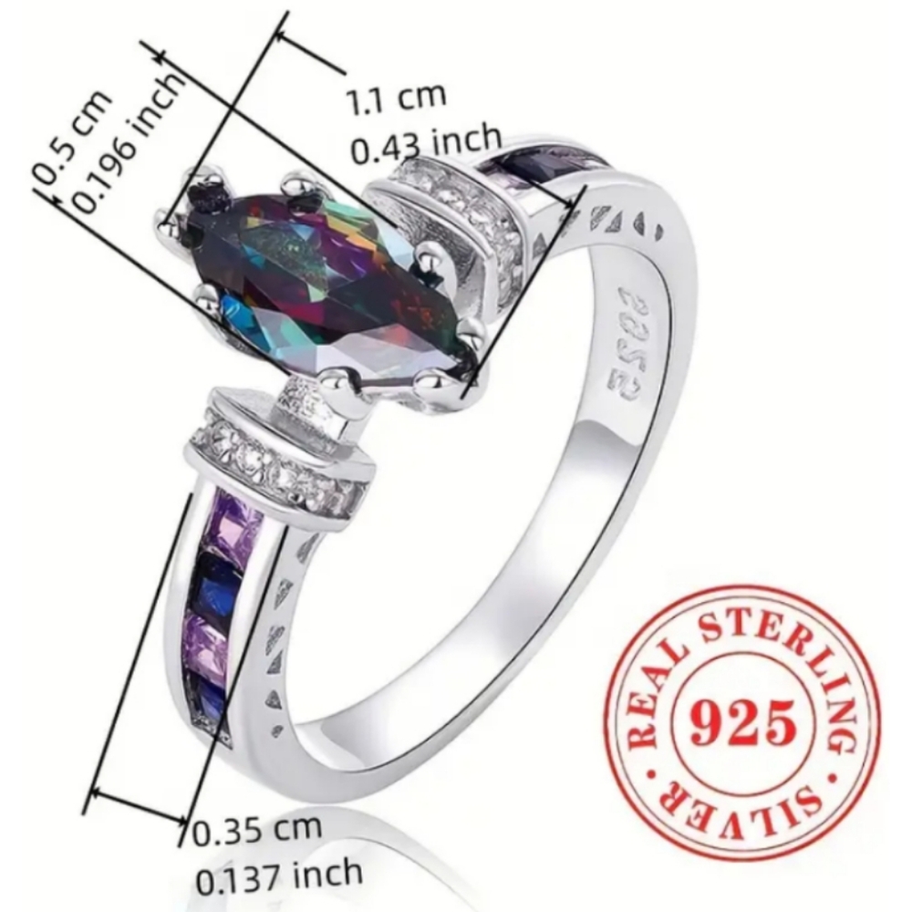 1ct LC Rainbow Mystic Topaz Marquis Solitaire 18K White Gold over Sterling - Picture 3 of 5